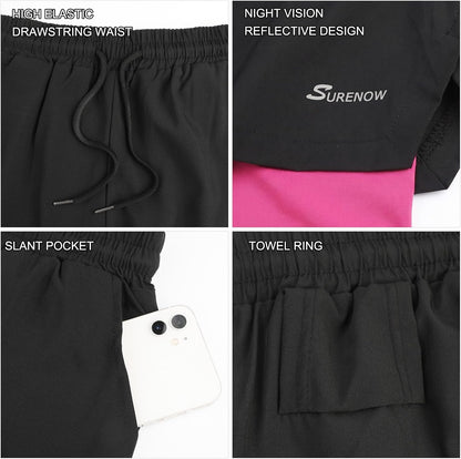 Mens 2 in 1 Running Shorts Quick Dry Athletic Shorts with Liner, Workout Shorts with Zip Pockets and Towel Loop