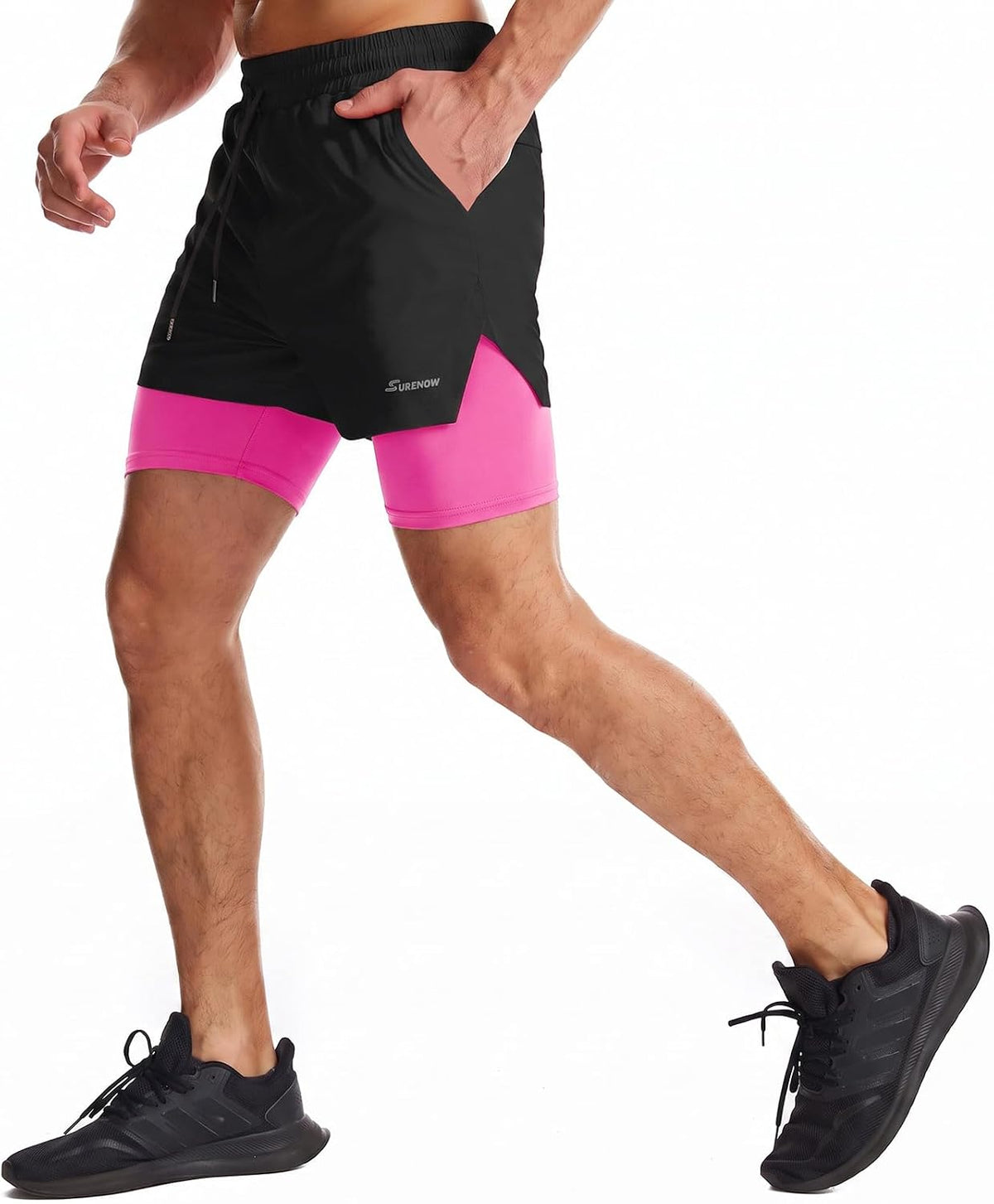 Mens 2 in 1 Running Shorts Quick Dry Athletic Shorts with Liner, Workout Shorts with Zip Pockets and Towel Loop