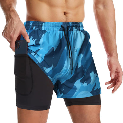 Mens 2 in 1 Running Shorts Quick Dry Athletic Shorts with Liner, Workout Shorts with Zip Pockets and Towel Loop