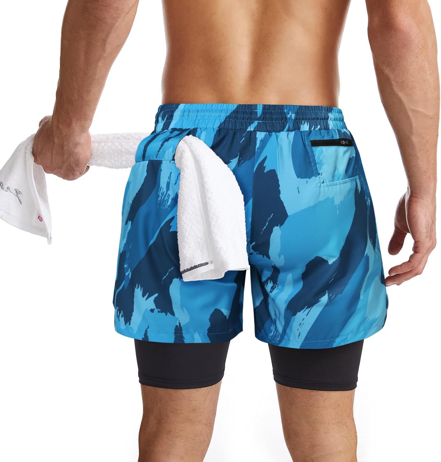 Mens 2 in 1 Running Shorts Quick Dry Athletic Shorts with Liner, Workout Shorts with Zip Pockets and Towel Loop