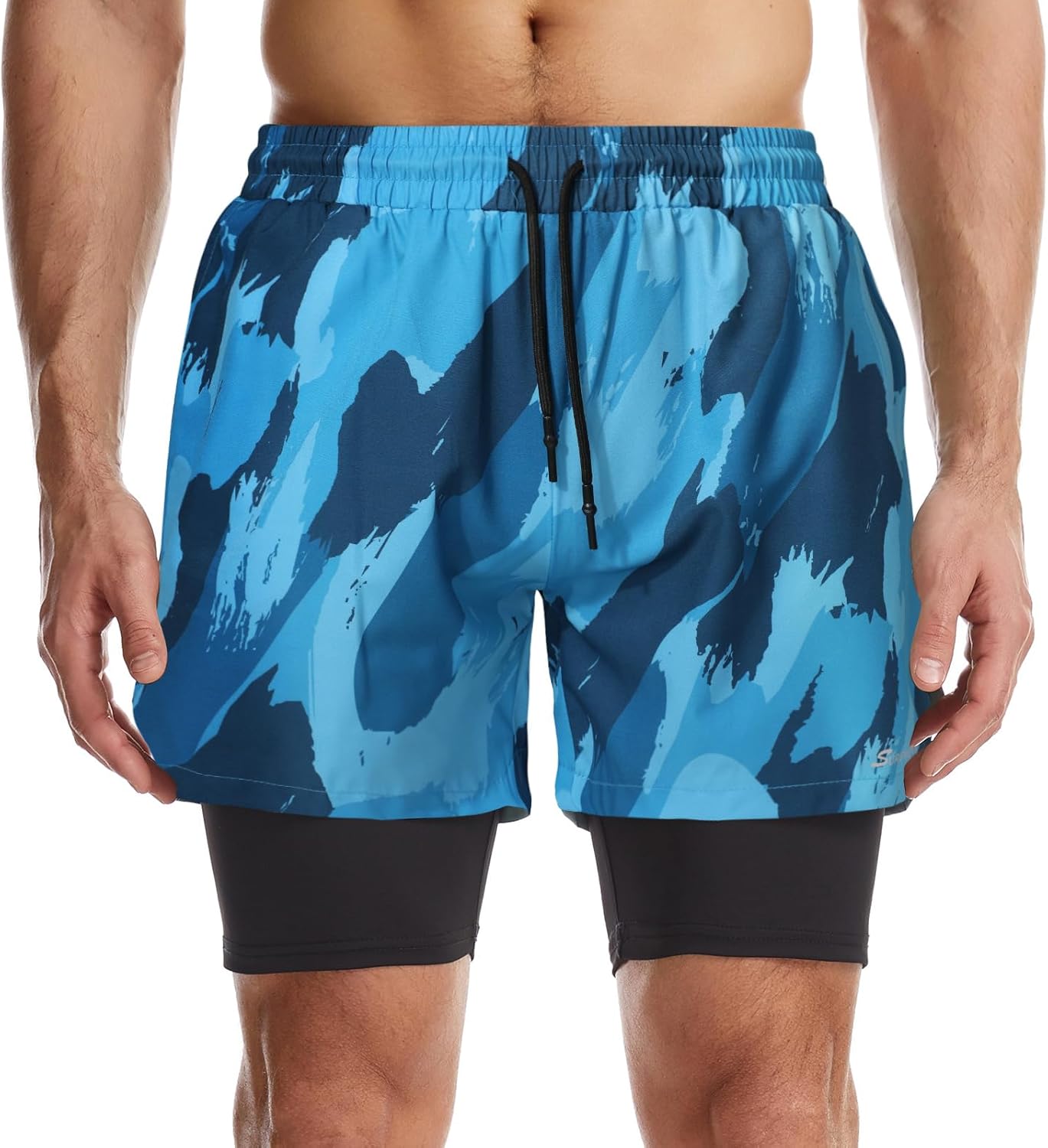 Mens 2 in 1 Running Shorts Quick Dry Athletic Shorts with Liner, Workout Shorts with Zip Pockets and Towel Loop