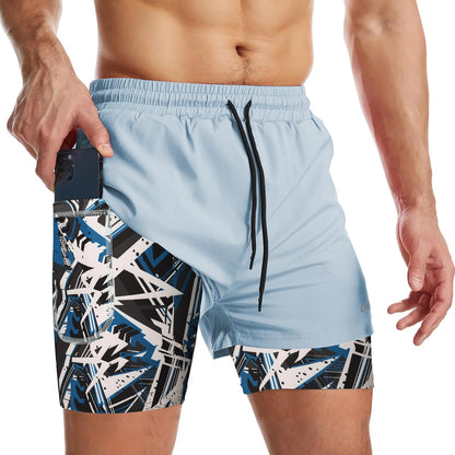 Mens 2 in 1 Running Shorts Quick Dry Athletic Shorts with Liner, Workout Shorts with Zip Pockets and Towel Loop
