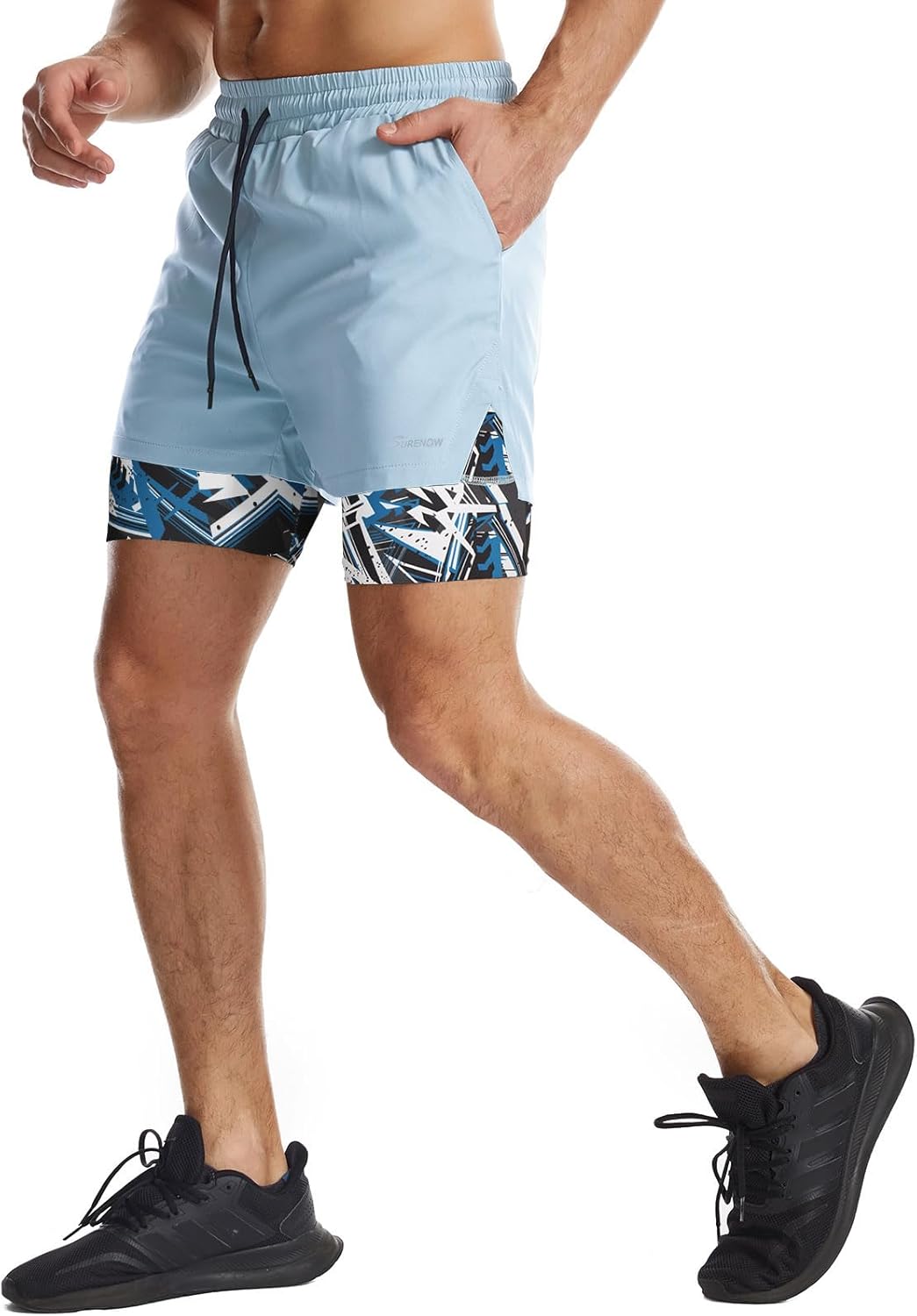 Mens 2 in 1 Running Shorts Quick Dry Athletic Shorts with Liner, Workout Shorts with Zip Pockets and Towel Loop