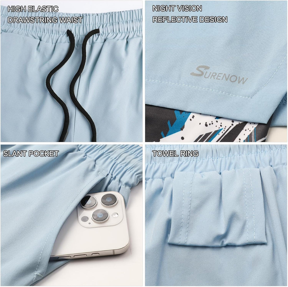 Mens 2 in 1 Running Shorts Quick Dry Athletic Shorts with Liner, Workout Shorts with Zip Pockets and Towel Loop