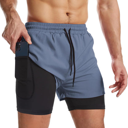 Mens 2 in 1 Running Shorts Quick Dry Athletic Shorts with Liner, Workout Shorts with Zip Pockets and Towel Loop