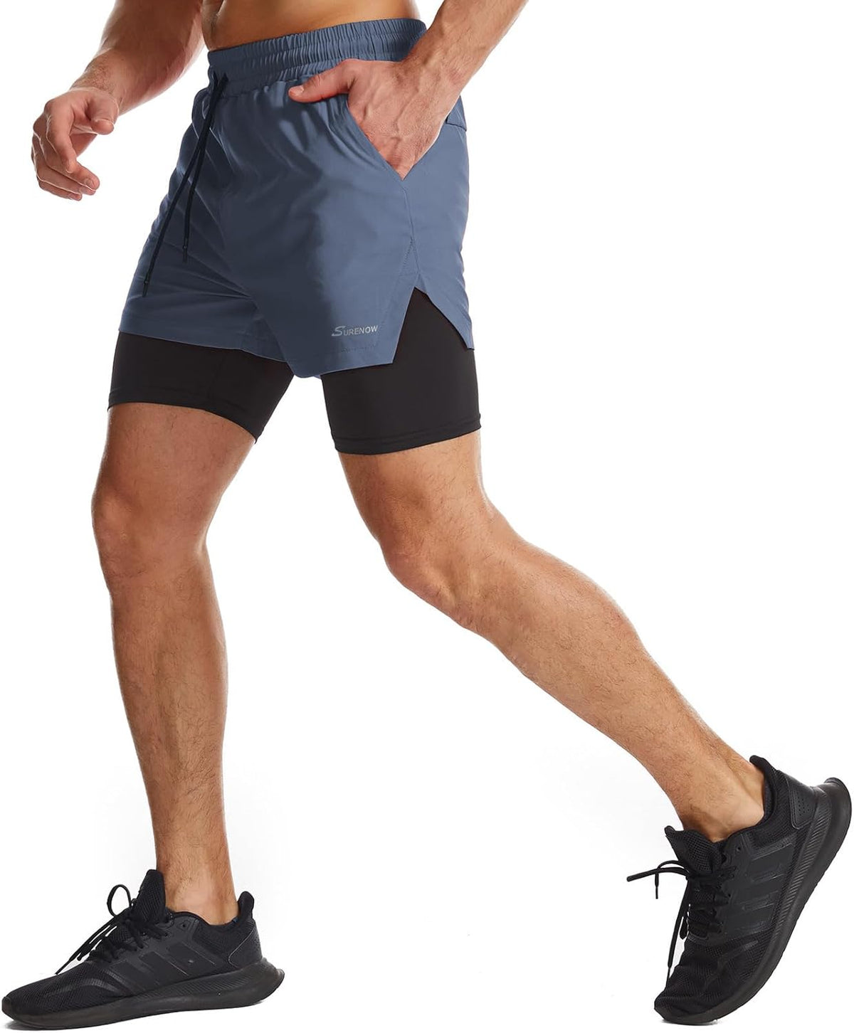 Mens 2 in 1 Running Shorts Quick Dry Athletic Shorts with Liner, Workout Shorts with Zip Pockets and Towel Loop