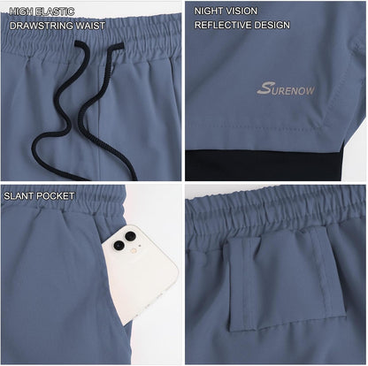 Mens 2 in 1 Running Shorts Quick Dry Athletic Shorts with Liner, Workout Shorts with Zip Pockets and Towel Loop