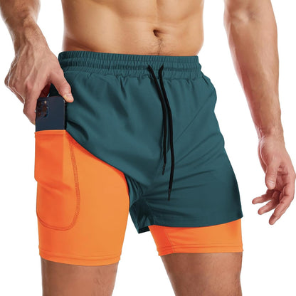 Mens 2 in 1 Running Shorts Quick Dry Athletic Shorts with Liner, Workout Shorts with Zip Pockets and Towel Loop