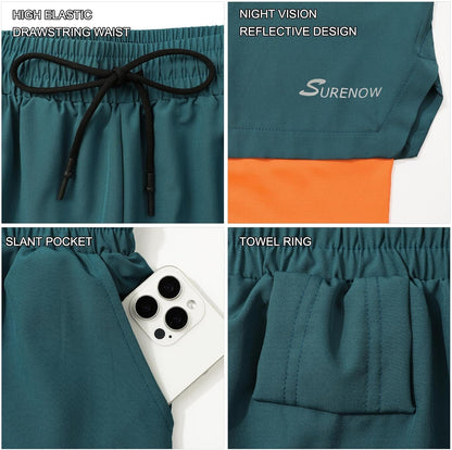 Mens 2 in 1 Running Shorts Quick Dry Athletic Shorts with Liner, Workout Shorts with Zip Pockets and Towel Loop