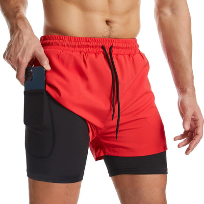 Mens 2 in 1 Running Shorts Quick Dry Athletic Shorts with Liner, Workout Shorts with Zip Pockets and Towel Loop