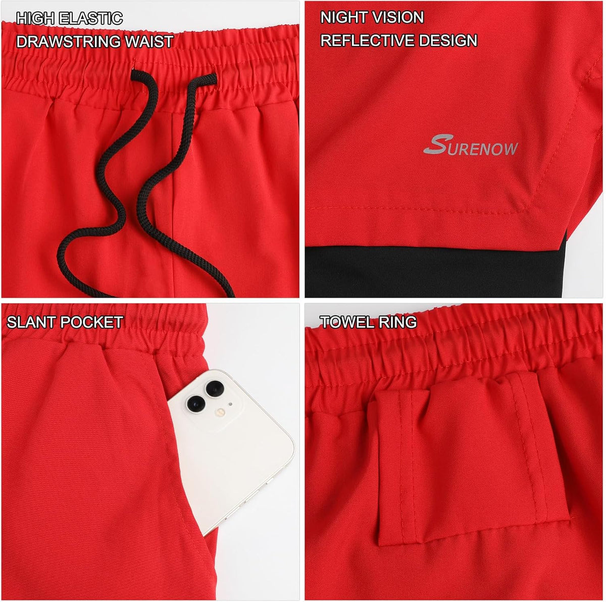 Mens 2 in 1 Running Shorts Quick Dry Athletic Shorts with Liner, Workout Shorts with Zip Pockets and Towel Loop