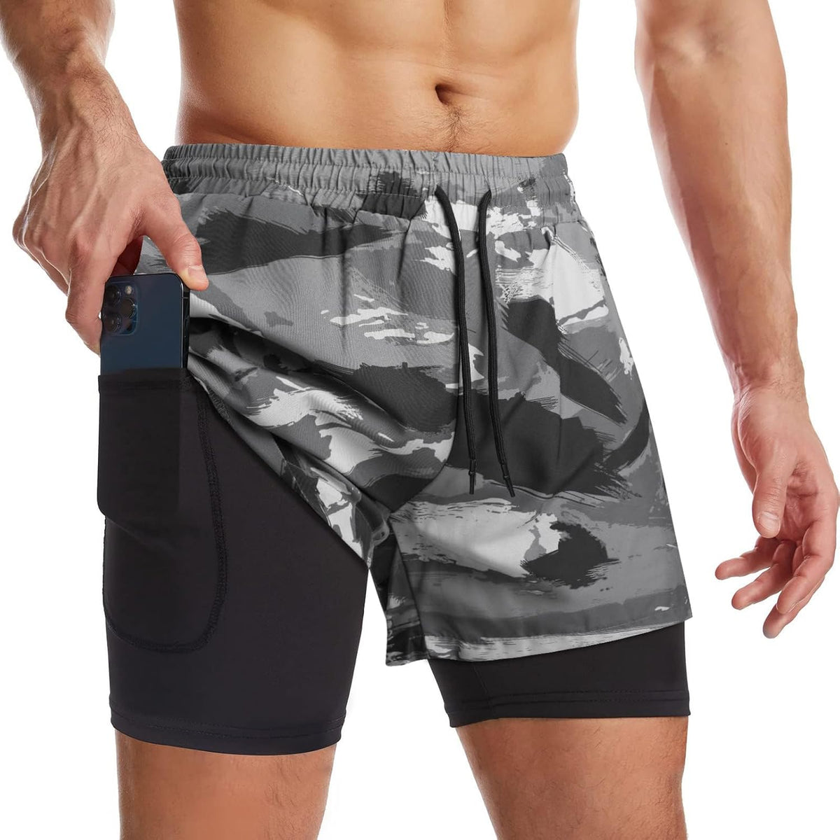 Mens 2 in 1 Running Shorts Quick Dry Athletic Shorts with Liner, Workout Shorts with Zip Pockets and Towel Loop
