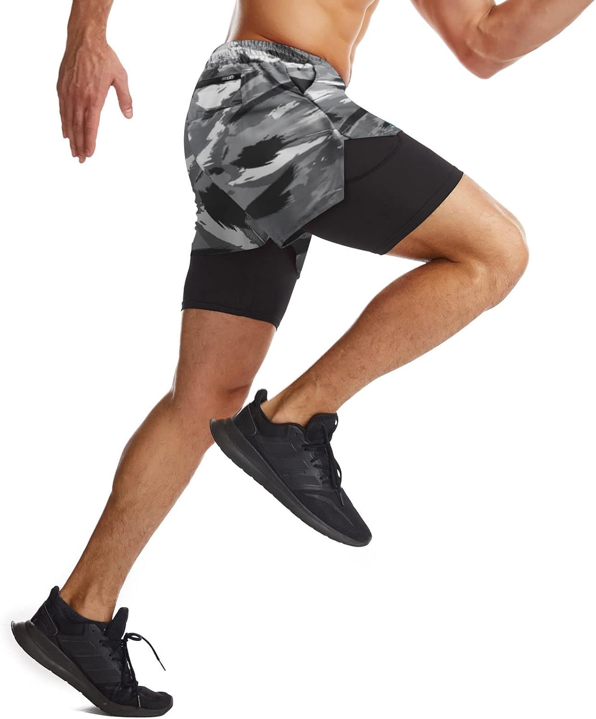 Mens 2 in 1 Running Shorts Quick Dry Athletic Shorts with Liner, Workout Shorts with Zip Pockets and Towel Loop
