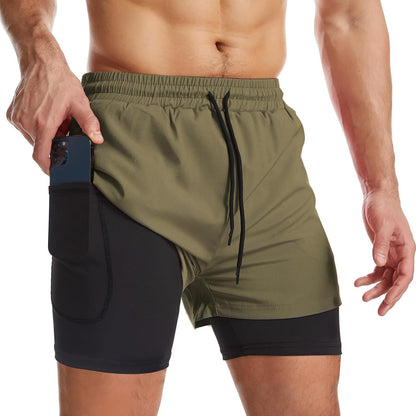 Mens 2 in 1 Running Shorts Quick Dry Athletic Shorts with Liner, Workout Shorts with Zip Pockets and Towel Loop