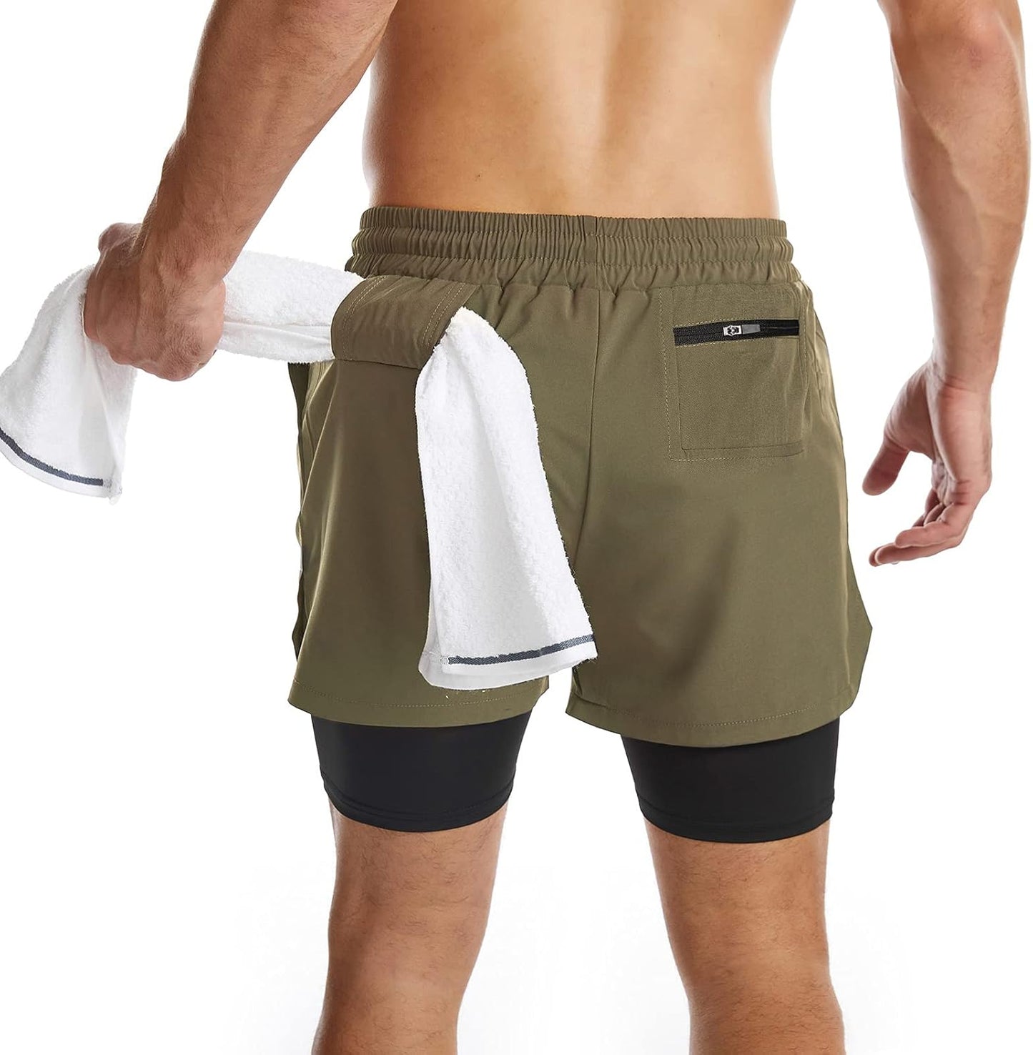 Mens 2 in 1 Running Shorts Quick Dry Athletic Shorts with Liner, Workout Shorts with Zip Pockets and Towel Loop