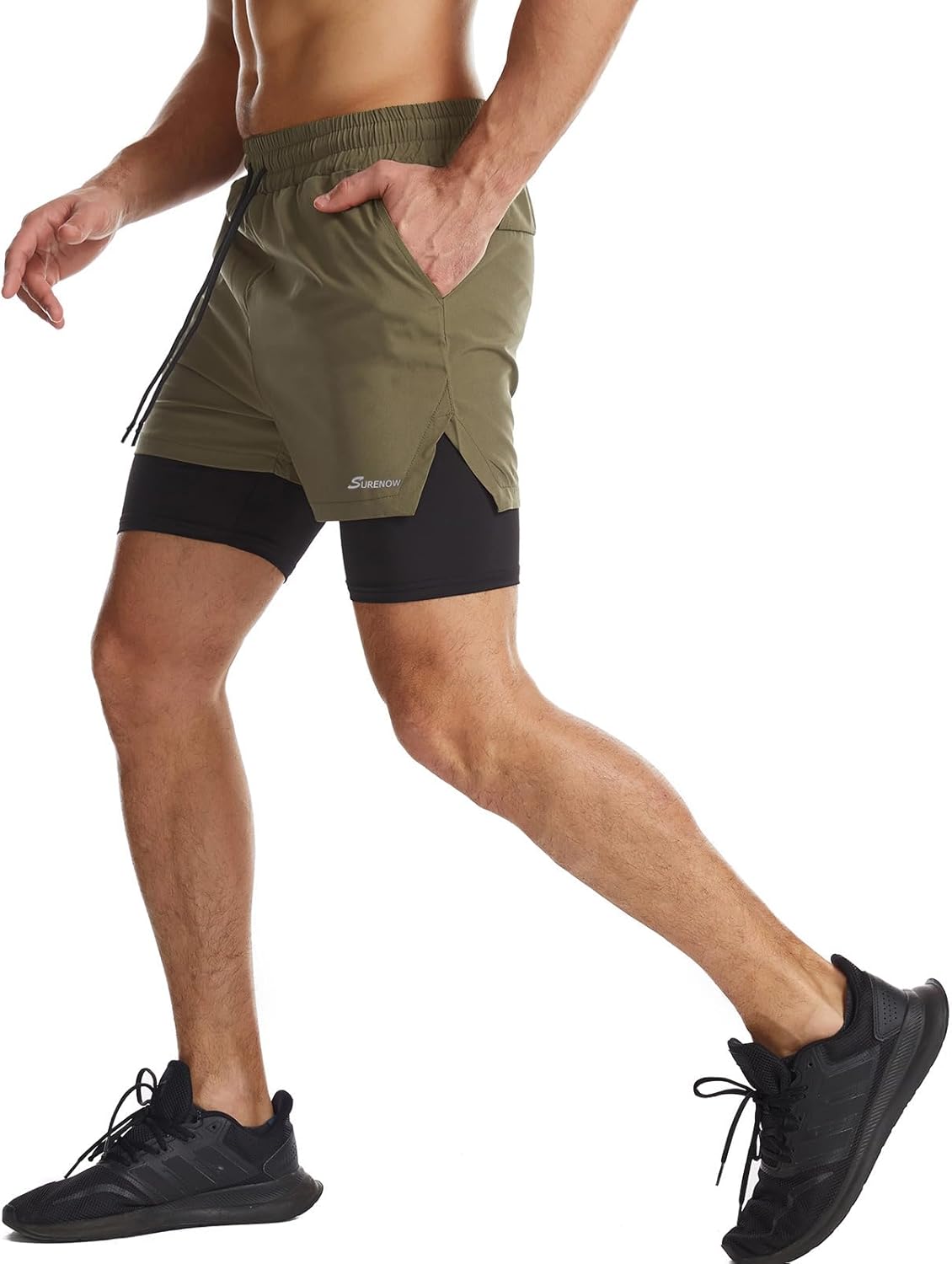 Mens 2 in 1 Running Shorts Quick Dry Athletic Shorts with Liner, Workout Shorts with Zip Pockets and Towel Loop