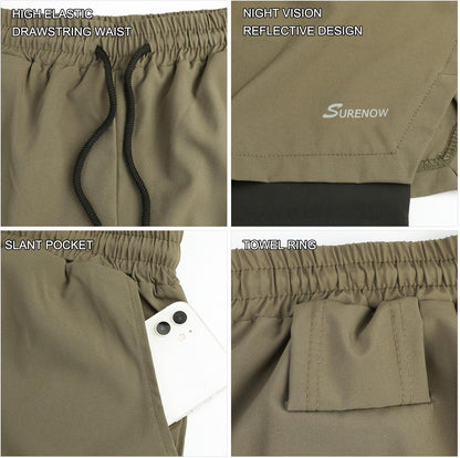 Mens 2 in 1 Running Shorts Quick Dry Athletic Shorts with Liner, Workout Shorts with Zip Pockets and Towel Loop