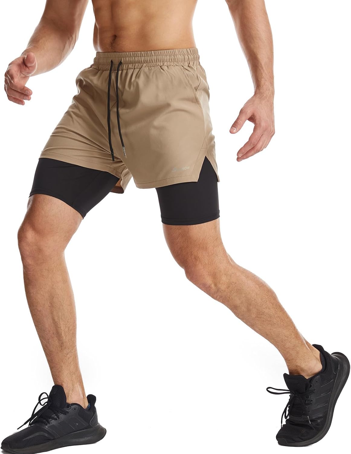 Mens 2 in 1 Running Shorts Quick Dry Athletic Shorts with Liner, Workout Shorts with Zip Pockets and Towel Loop