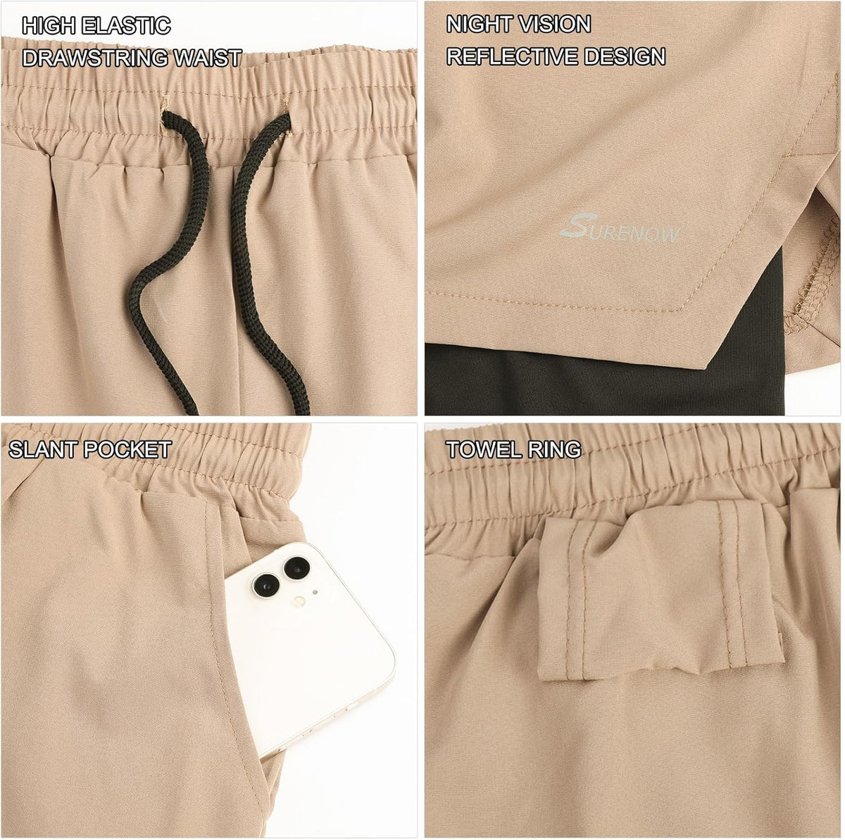 Mens 2 in 1 Running Shorts Quick Dry Athletic Shorts with Liner, Workout Shorts with Zip Pockets and Towel Loop