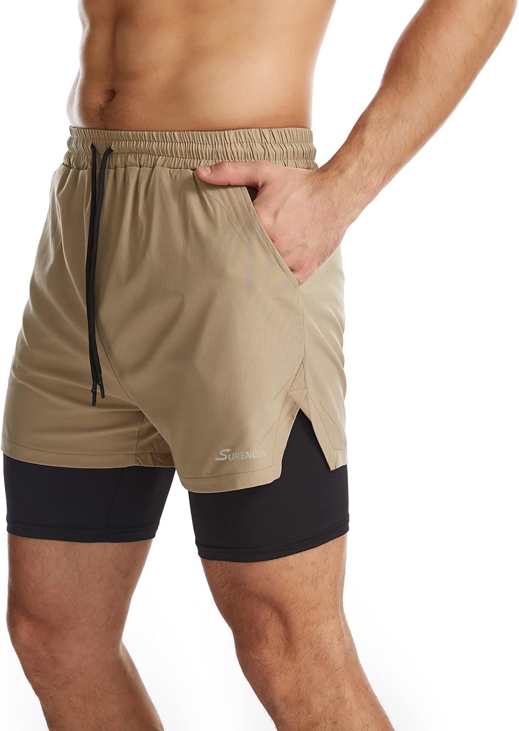 Mens 2 in 1 Running Shorts Quick Dry Athletic Shorts with Liner, Workout Shorts with Zip Pockets and Towel Loop