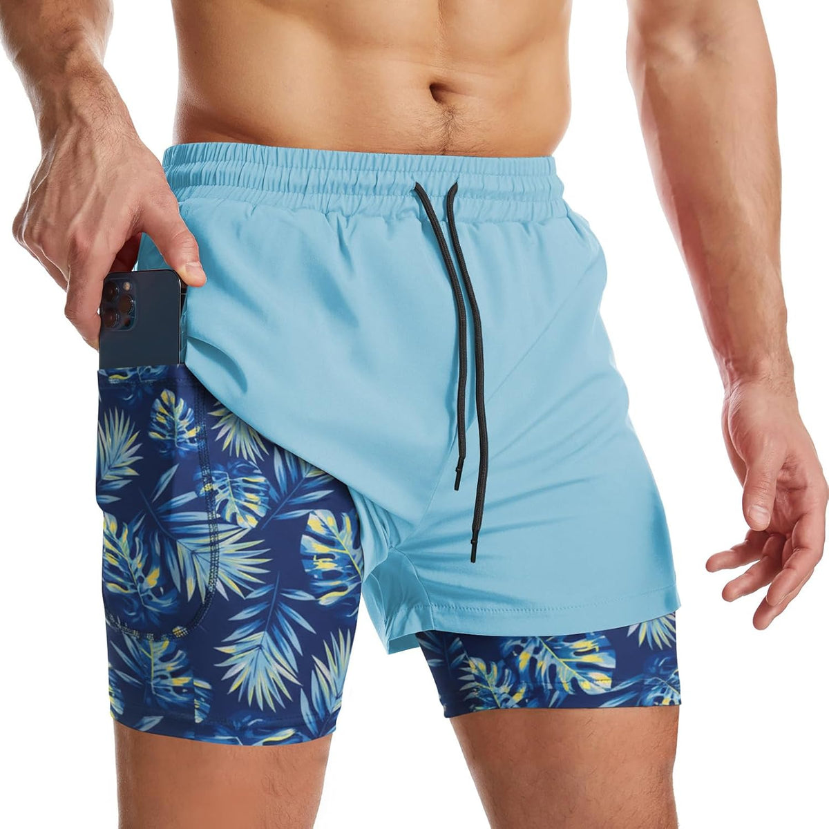 Mens 2 in 1 Running Shorts Quick Dry Athletic Shorts with Liner, Workout Shorts with Zip Pockets and Towel Loop