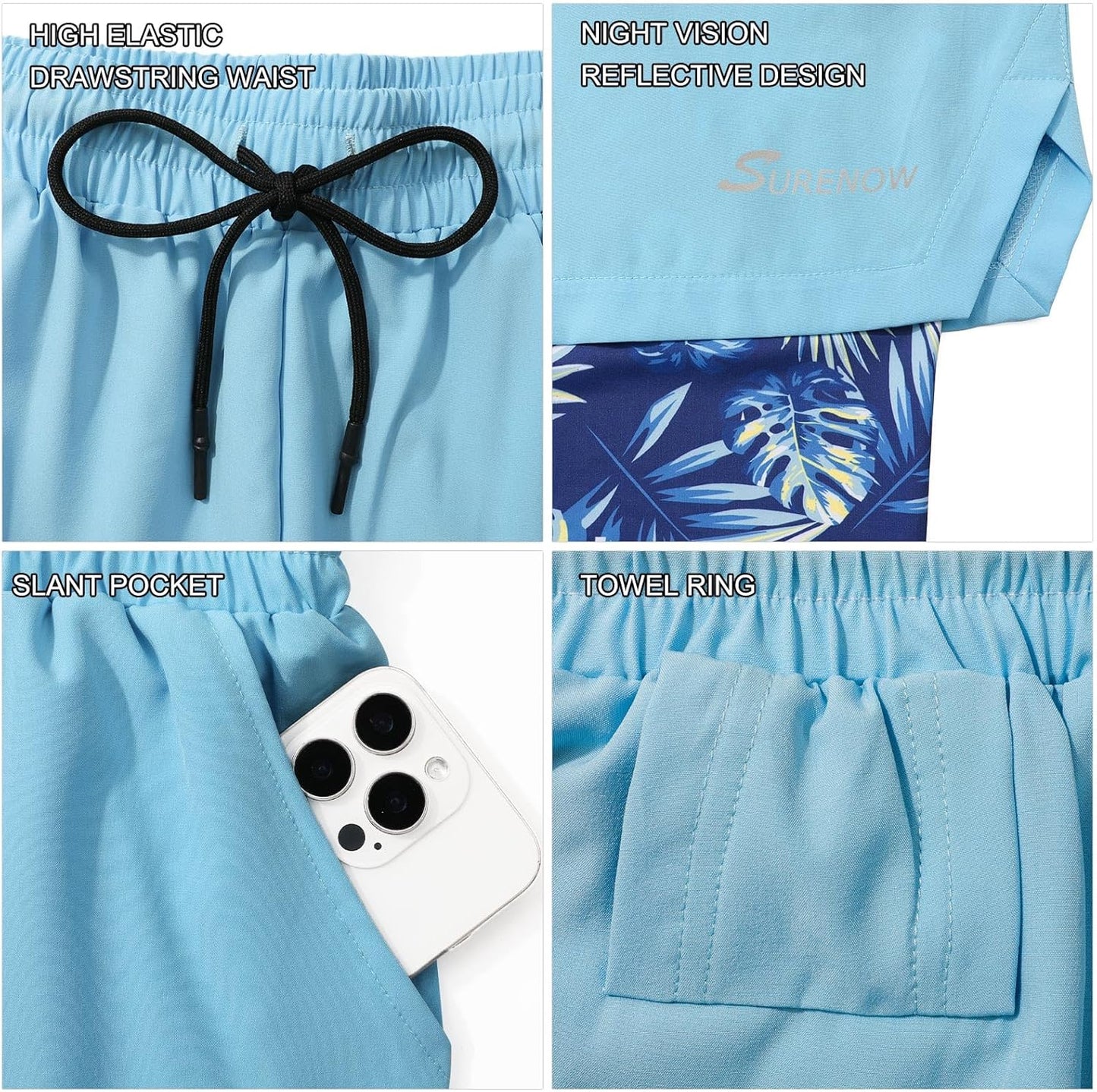 Mens 2 in 1 Running Shorts Quick Dry Athletic Shorts with Liner, Workout Shorts with Zip Pockets and Towel Loop