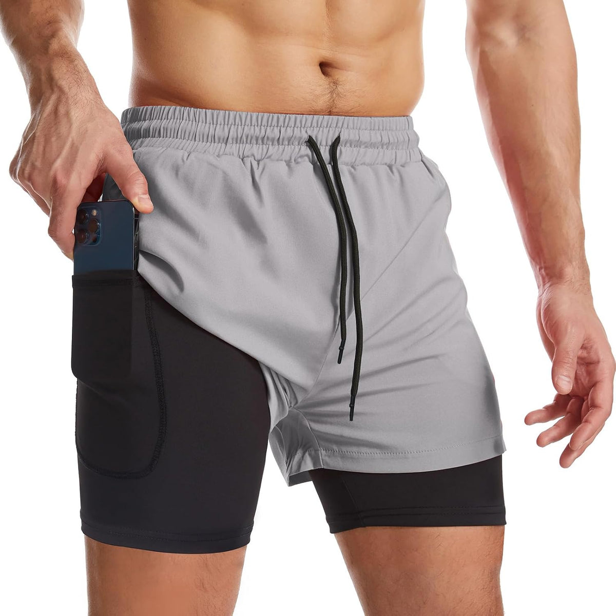 Mens 2 in 1 Running Shorts Quick Dry Athletic Shorts with Liner, Workout Shorts with Zip Pockets and Towel Loop