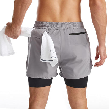 Mens 2 in 1 Running Shorts Quick Dry Athletic Shorts with Liner, Workout Shorts with Zip Pockets and Towel Loop