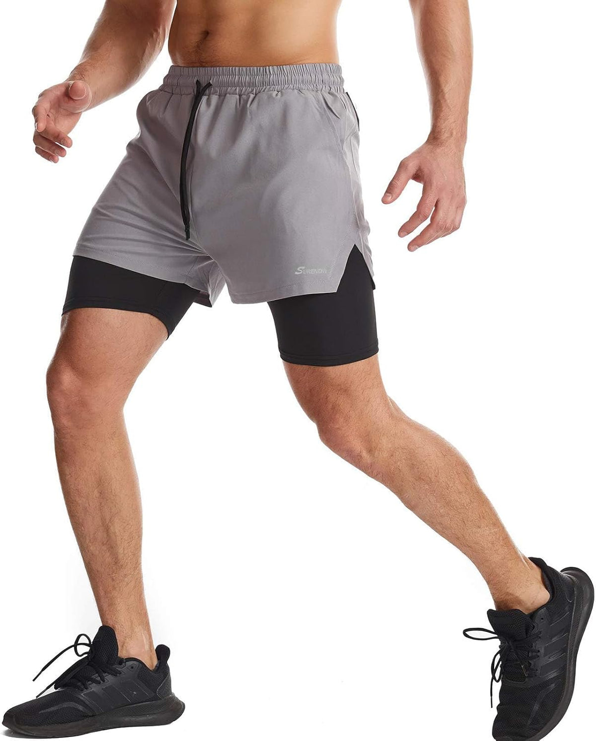 Mens 2 in 1 Running Shorts Quick Dry Athletic Shorts with Liner, Workout Shorts with Zip Pockets and Towel Loop