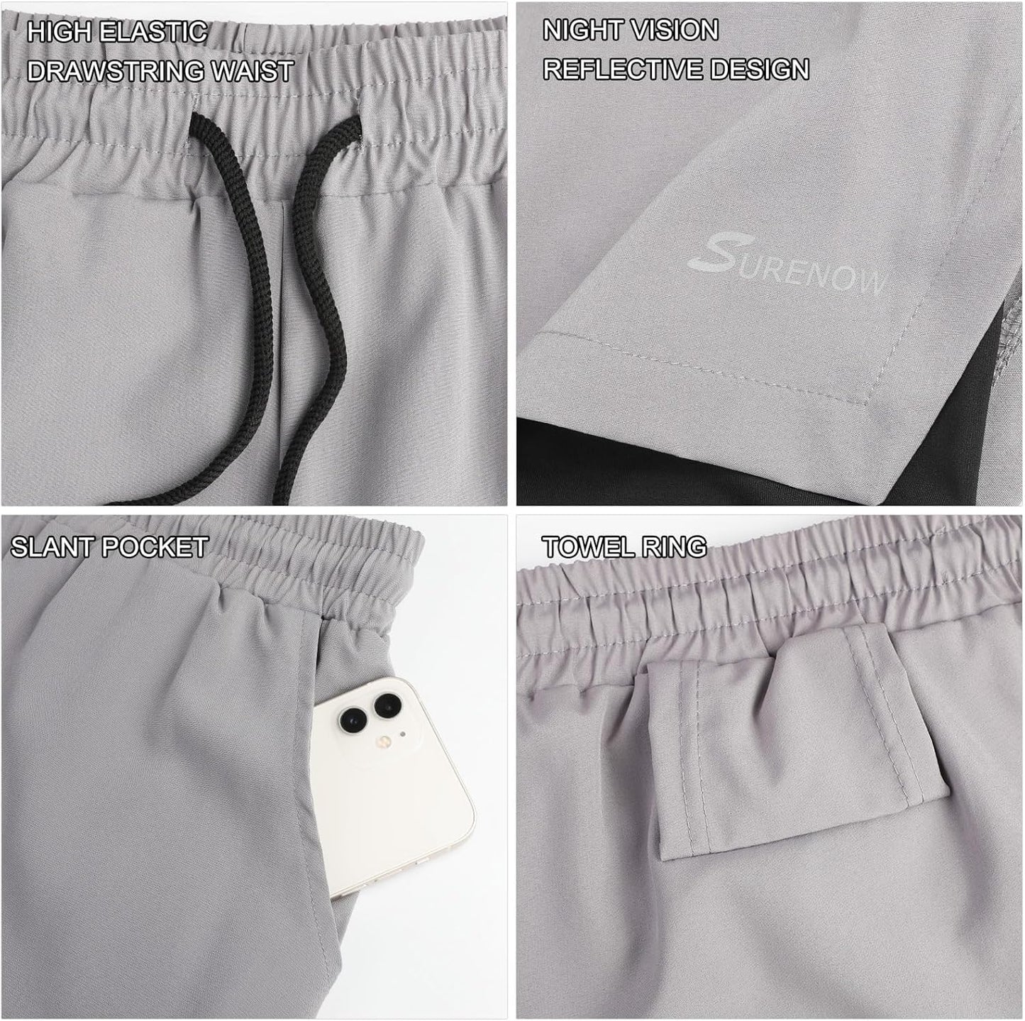 Mens 2 in 1 Running Shorts Quick Dry Athletic Shorts with Liner, Workout Shorts with Zip Pockets and Towel Loop