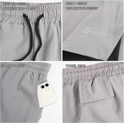 Mens 2 in 1 Running Shorts Quick Dry Athletic Shorts with Liner, Workout Shorts with Zip Pockets and Towel Loop