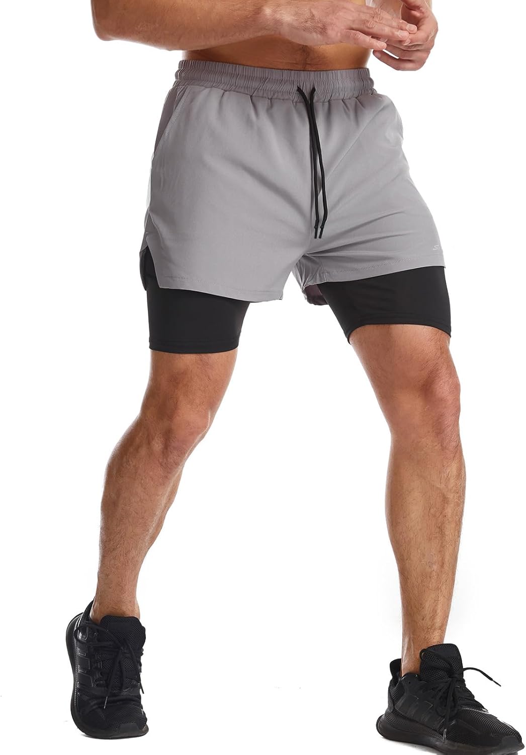 Mens 2 in 1 Running Shorts Quick Dry Athletic Shorts with Liner, Workout Shorts with Zip Pockets and Towel Loop