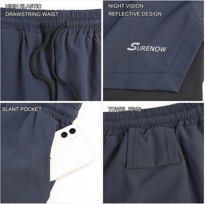 Mens 2 in 1 Running Shorts Quick Dry Athletic Shorts with Liner, Workout Shorts with Zip Pockets and Towel Loop