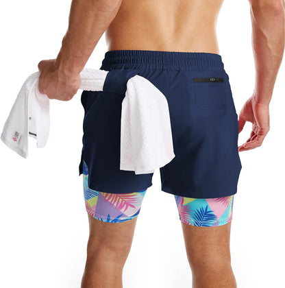 Mens 2 in 1 Running Shorts Quick Dry Athletic Shorts with Liner, Workout Shorts with Zip Pockets and Towel Loop