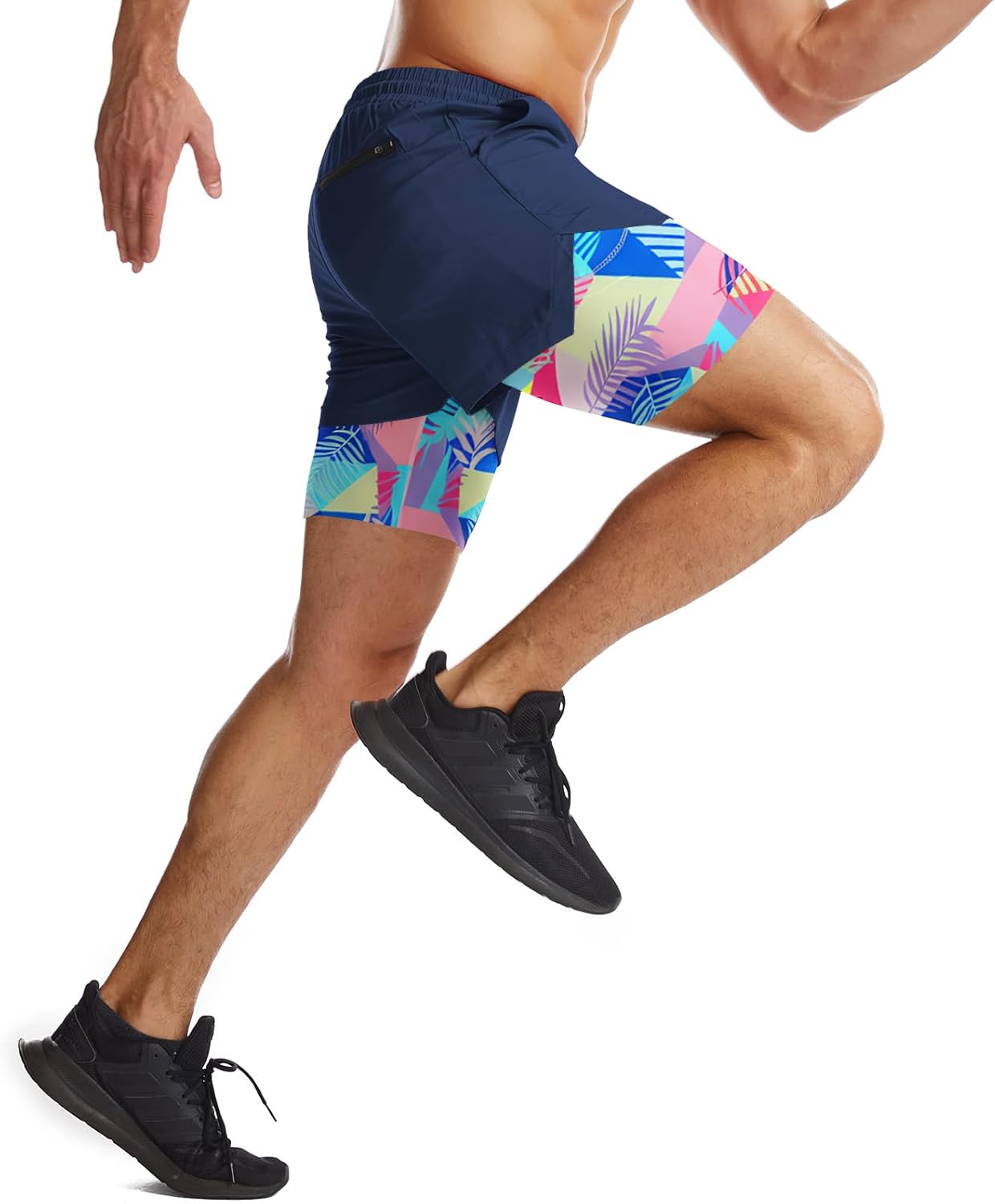 Mens 2 in 1 Running Shorts Quick Dry Athletic Shorts with Liner, Workout Shorts with Zip Pockets and Towel Loop