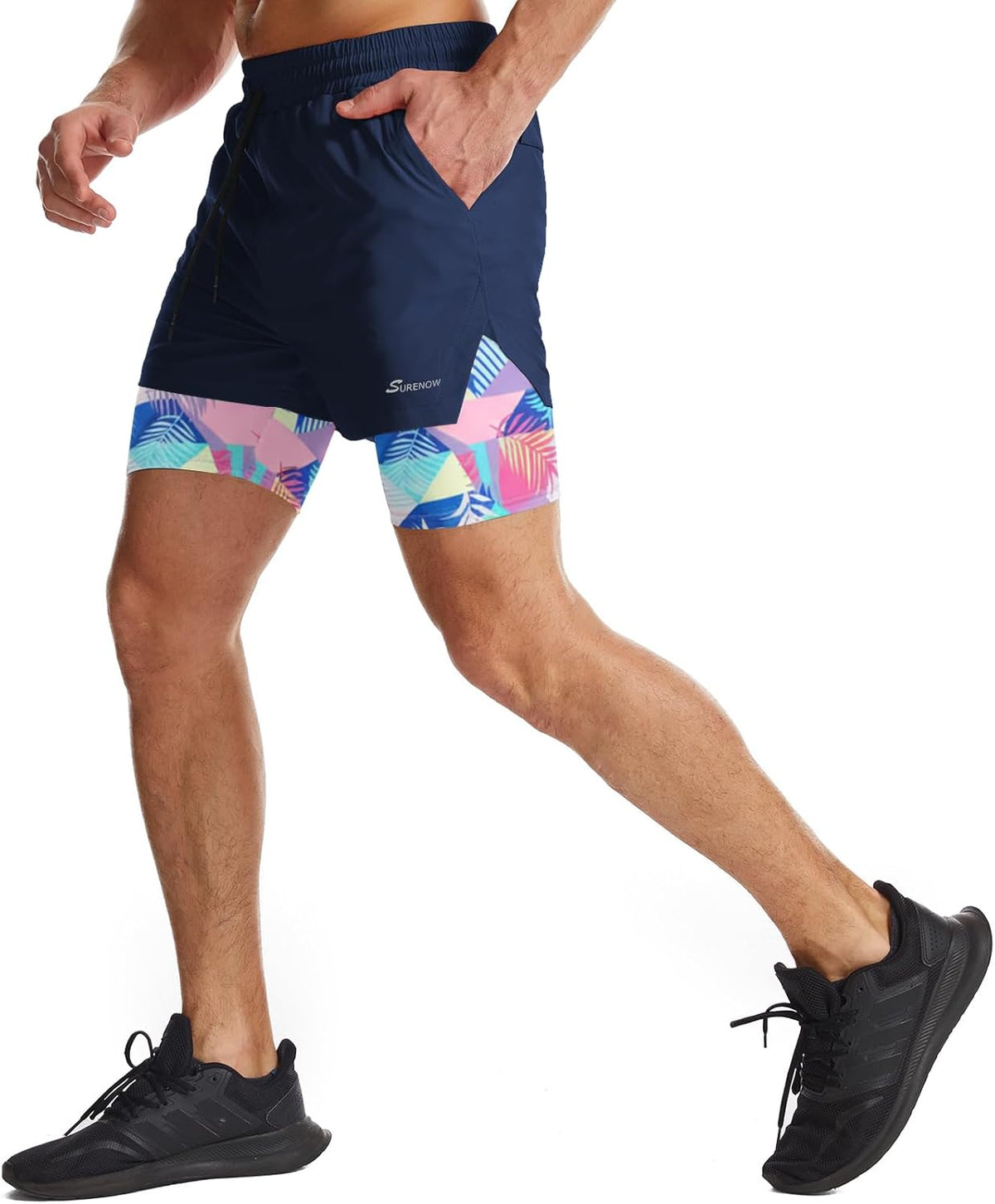 Mens 2 in 1 Running Shorts Quick Dry Athletic Shorts with Liner, Workout Shorts with Zip Pockets and Towel Loop