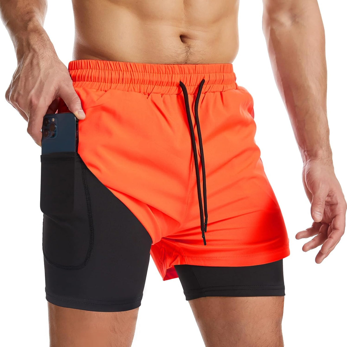 Mens 2 in 1 Running Shorts Quick Dry Athletic Shorts with Liner, Workout Shorts with Zip Pockets and Towel Loop