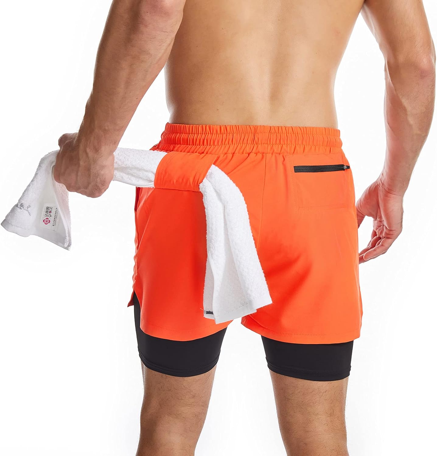 Mens 2 in 1 Running Shorts Quick Dry Athletic Shorts with Liner, Workout Shorts with Zip Pockets and Towel Loop