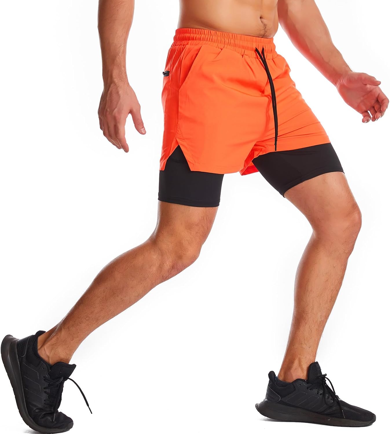 Mens 2 in 1 Running Shorts Quick Dry Athletic Shorts with Liner, Workout Shorts with Zip Pockets and Towel Loop