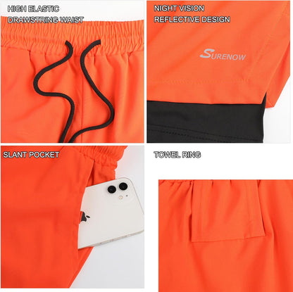 Mens 2 in 1 Running Shorts Quick Dry Athletic Shorts with Liner, Workout Shorts with Zip Pockets and Towel Loop