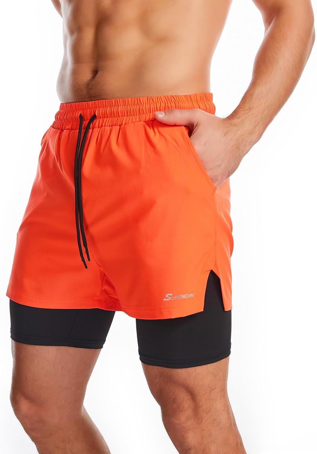 Mens 2 in 1 Running Shorts Quick Dry Athletic Shorts with Liner, Workout Shorts with Zip Pockets and Towel Loop