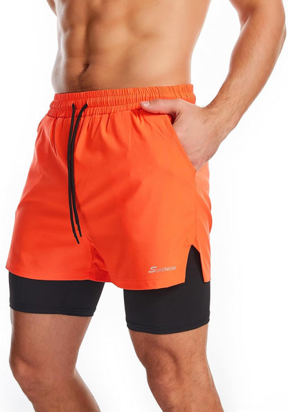 Mens 2 in 1 Running Shorts Quick Dry Athletic Shorts with Liner, Workout Shorts with Zip Pockets and Towel Loop