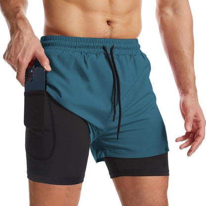 Mens 2 in 1 Running Shorts Quick Dry Athletic Shorts with Liner, Workout Shorts with Zip Pockets and Towel Loop
