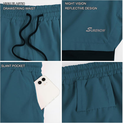 Mens 2 in 1 Running Shorts Quick Dry Athletic Shorts with Liner, Workout Shorts with Zip Pockets and Towel Loop