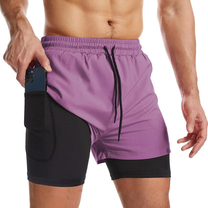 Mens 2 in 1 Running Shorts Quick Dry Athletic Shorts with Liner, Workout Shorts with Zip Pockets and Towel Loop