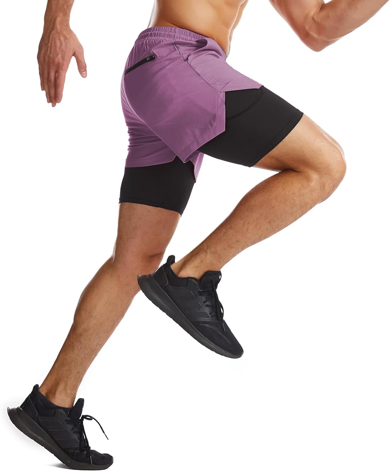 Mens 2 in 1 Running Shorts Quick Dry Athletic Shorts with Liner, Workout Shorts with Zip Pockets and Towel Loop