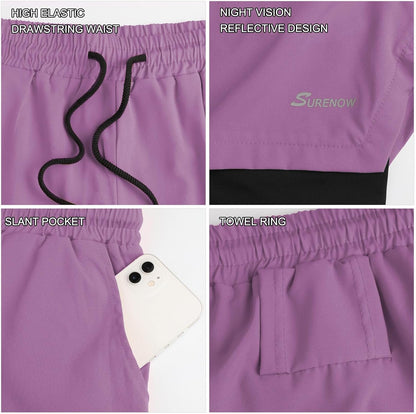 Mens 2 in 1 Running Shorts Quick Dry Athletic Shorts with Liner, Workout Shorts with Zip Pockets and Towel Loop