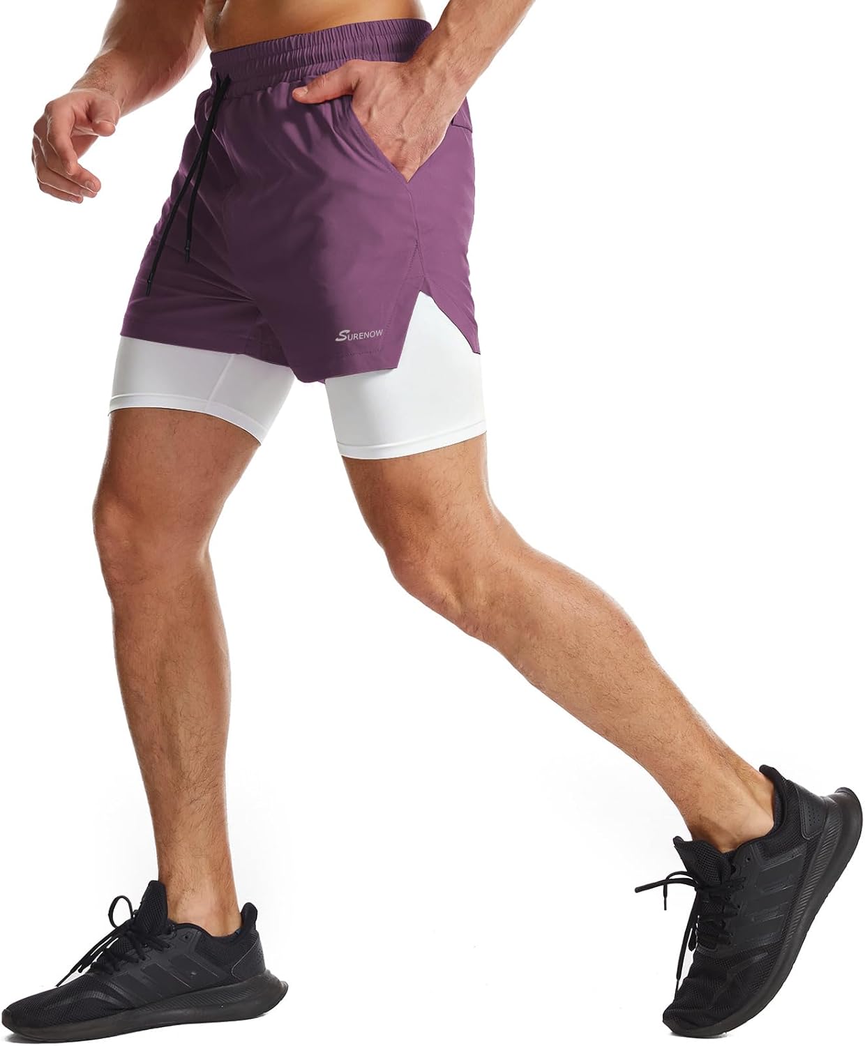 Mens 2 in 1 Running Shorts Quick Dry Athletic Shorts with Liner, Workout Shorts with Zip Pockets and Towel Loop