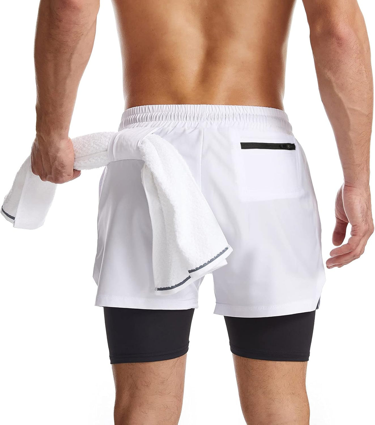 Mens 2 in 1 Running Shorts Quick Dry Athletic Shorts with Liner, Workout Shorts with Zip Pockets and Towel Loop