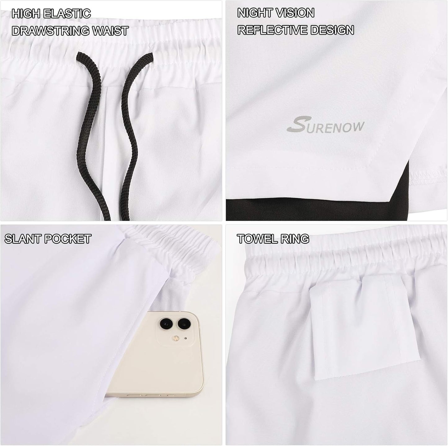 Mens 2 in 1 Running Shorts Quick Dry Athletic Shorts with Liner, Workout Shorts with Zip Pockets and Towel Loop